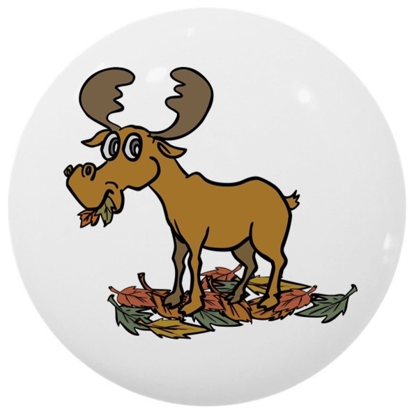 Moose With Leaves Ceramic Cabinet Drawer Knob Contemporary