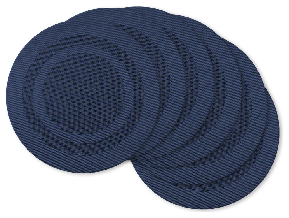 DII Nautical Blue Round Pvc Doubleframe Placemat, Set of 6, 13.75" DIA