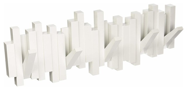 Wall Mounted Coat Rack with 5 Flip Down Hooks, Simple Modern Design