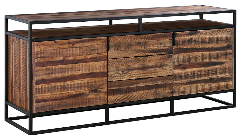 Industrial Rustic Sideboard, Acacia Wood Frame With Floating Top
