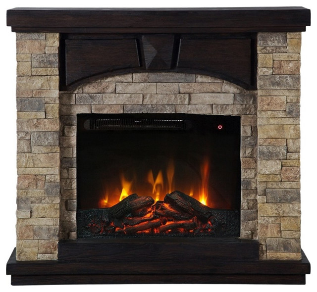 LIVILAND 41" Mantel Faux Stone Magnesium Oxide Electric Fireplace - Tan