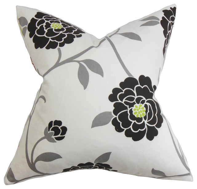 Graziella Floral Bedding Sham Black Euro Contemporary