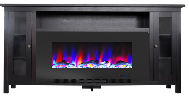 Brighton Electric Fireplace TV Stand and Color-Changing LED Heater Insert White