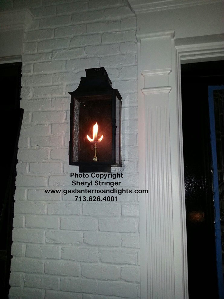 Sheryl's Flush Mount Gas Lantern with Dark Patina Finish and Antique Glass