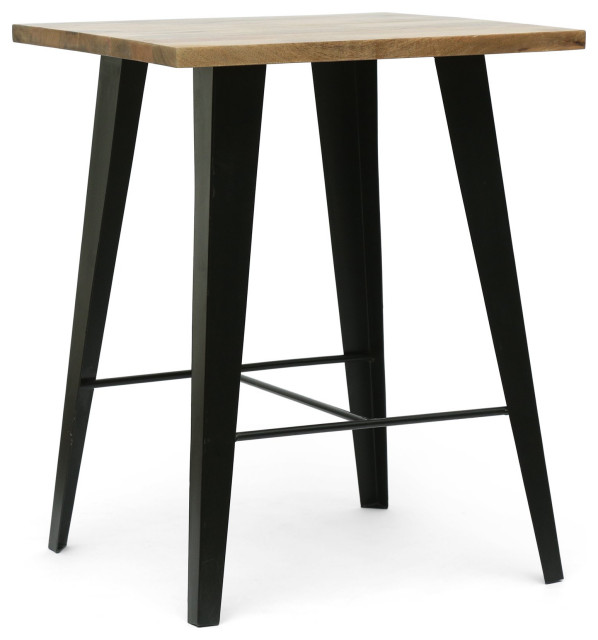 Modern Industrial End Table, Black Legs With HSupport & Square Brown