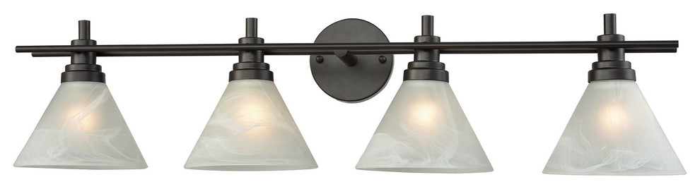Pemberton 4 Light Vanity, Oil Rubbed Bronze With White Marbleized Glass