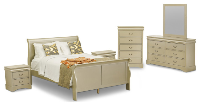 6 Piece Queen Bedroom Set Metallic Gold Traditional Bedroom   Home Design 