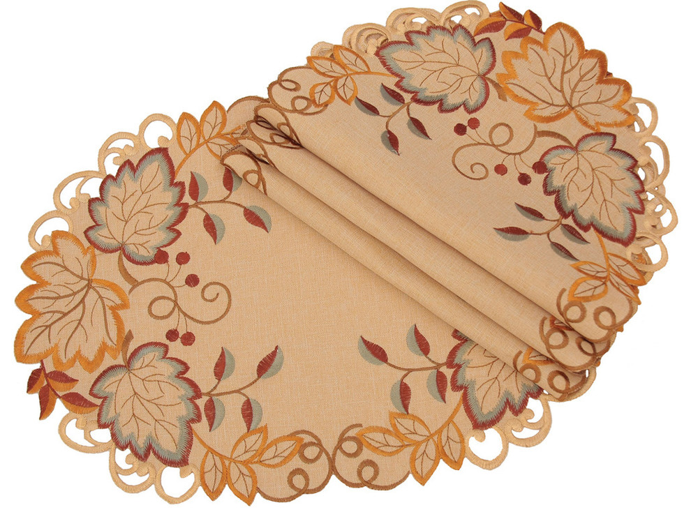 Harvest Verdure Embroidered Cutwork Fall Placemats, 13"x19", Set of 4