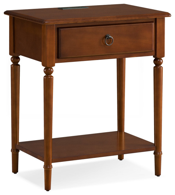 Coastal Side Table, Turned Legs With Storage Drawer & Charging Station