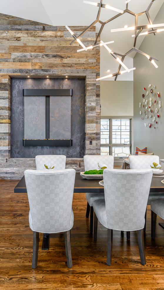 Example of a large mountain style dining room design