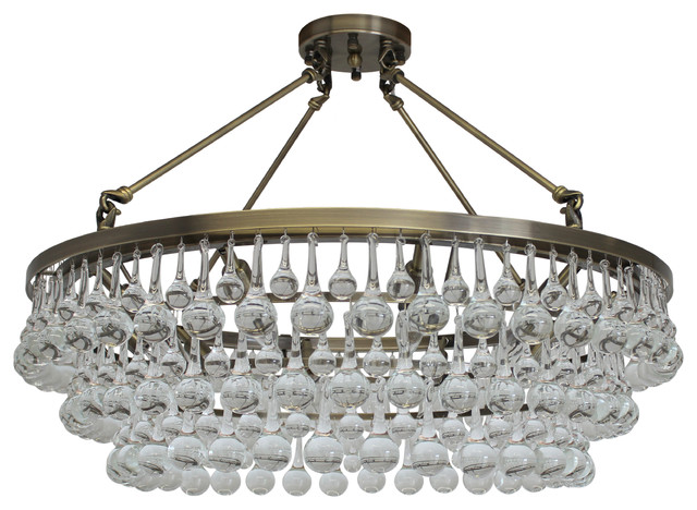 Lightupmyhome Celeste 32 Flush Glass Drop Crystal Chandelier Antique Brass