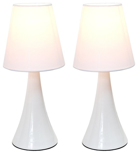 Simple Designs Valencia Brushed Nickel Mini Touch Table Lamps With Fabric Shades