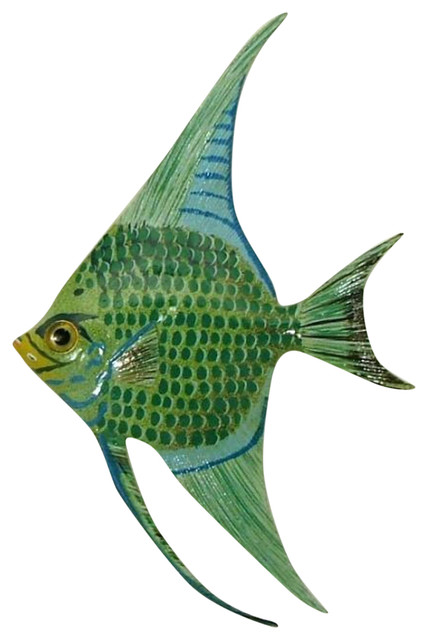 Tropical Bright Green Blue Striped Angel Fish Hanger Wall Plaque