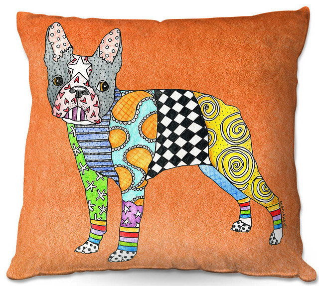 Boston Terrier Orange Throw Pillow Contemporary Decorative