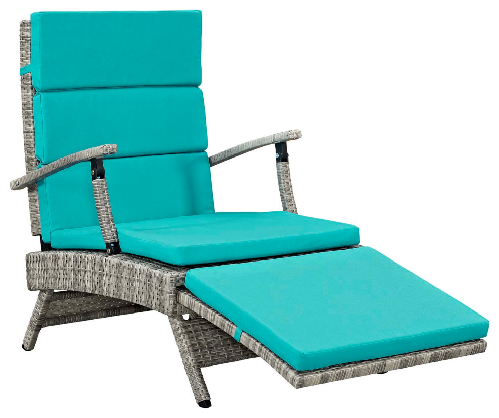 Envisage Chaise Outdoor Patio Wicker Rattan Lounge Chair, Turquoise