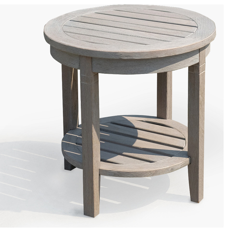 Richmond Weathered Teak Wood Outdoor Side Table with Shelf Farmhouse