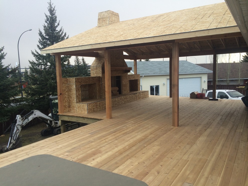 Example of a large mountain style home design design in Calgary