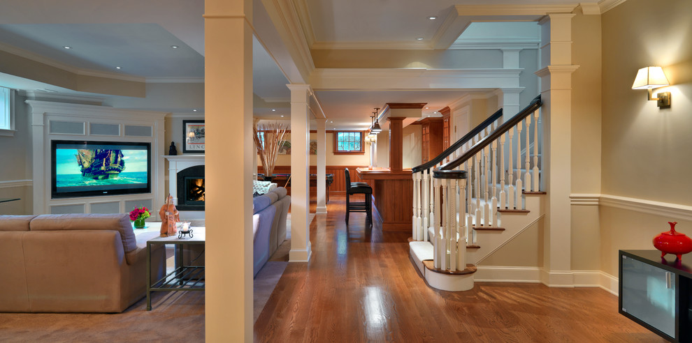 Inspiration for a traditional basement in Boston.