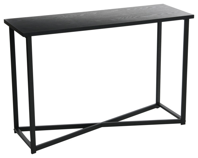 Jamestown Console Sofa Table Black Oak Wood Grain and Black Metal