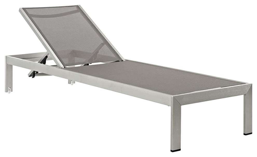 Modern Patio Chaise Lounge Breathable Mesh Seat With Adjustable Back Contemporary Outdoor