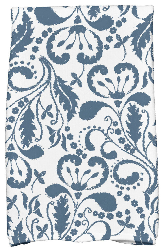 18x30", Aurora Floral Print Hand Towels, Blue