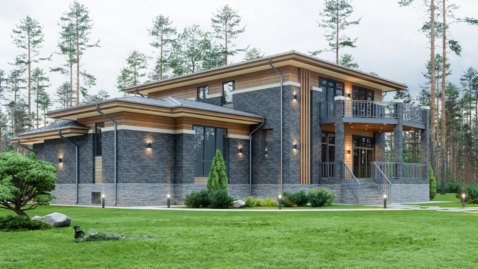 Проект трехэтажного дома в стиле Райта 480 кв.м