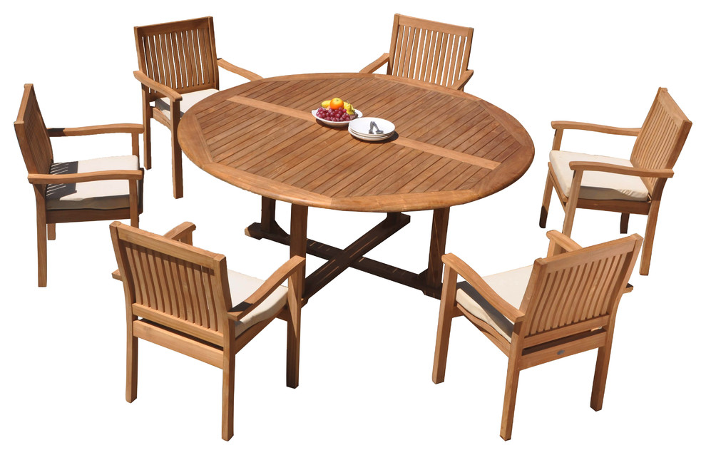 7 Piece Outdoor Teak Dining Set 72, How Many Chairs Can Fit At A 72 Round Table
