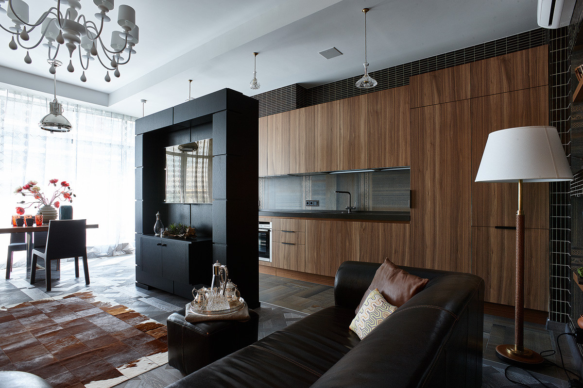 Удачное решение по совмещению гостиной и кухни