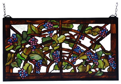 22W X 12H Tiffany Grape Arbor Stained Glass Window