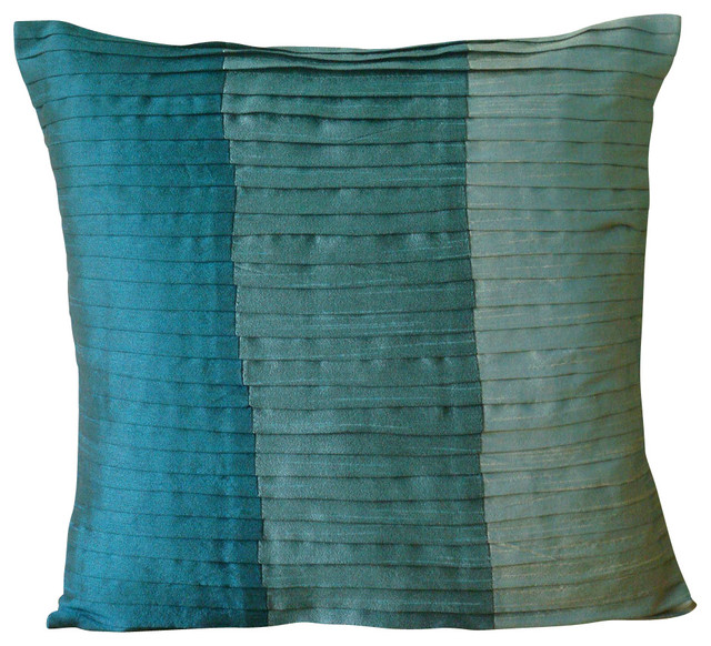 Color Block Art Silk Blue Throw Pillows Cover for Couch, Shades Of Teal