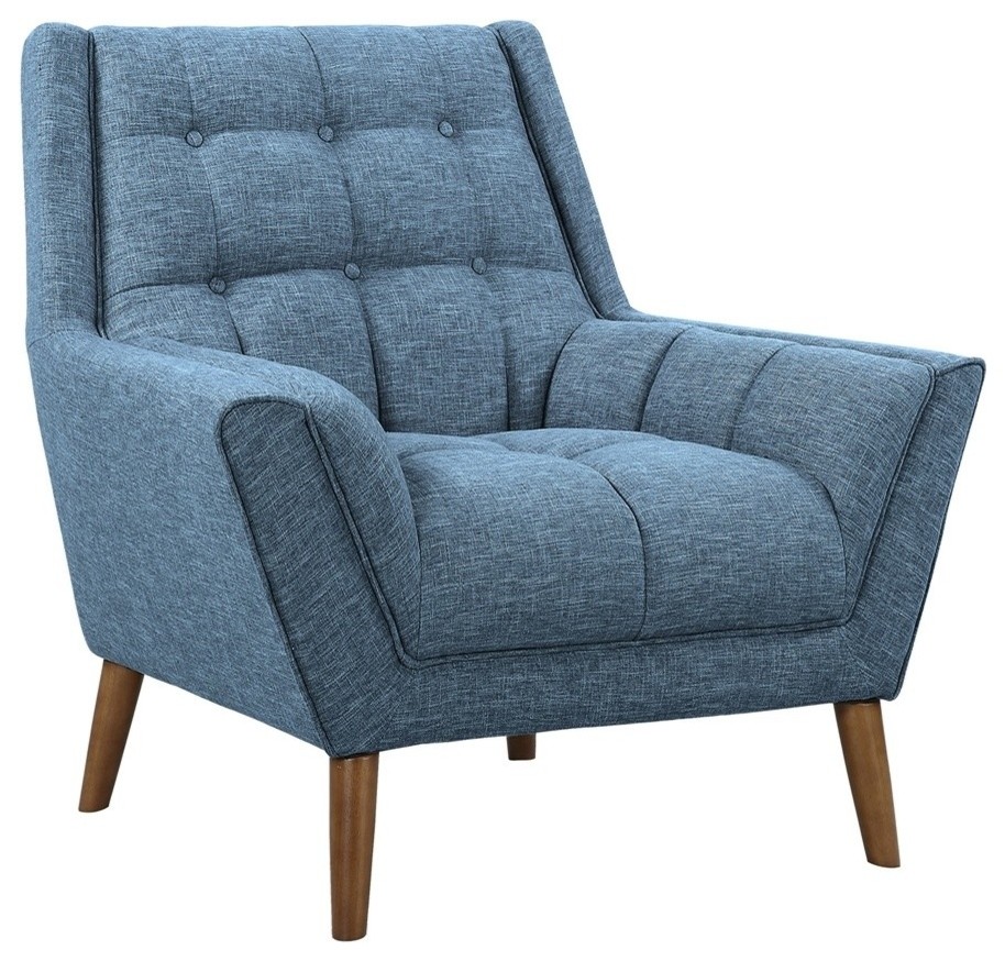 Cobra Mid-Century Modern Chair, Blue Linen and Walnut Legs - Midcentury ...
