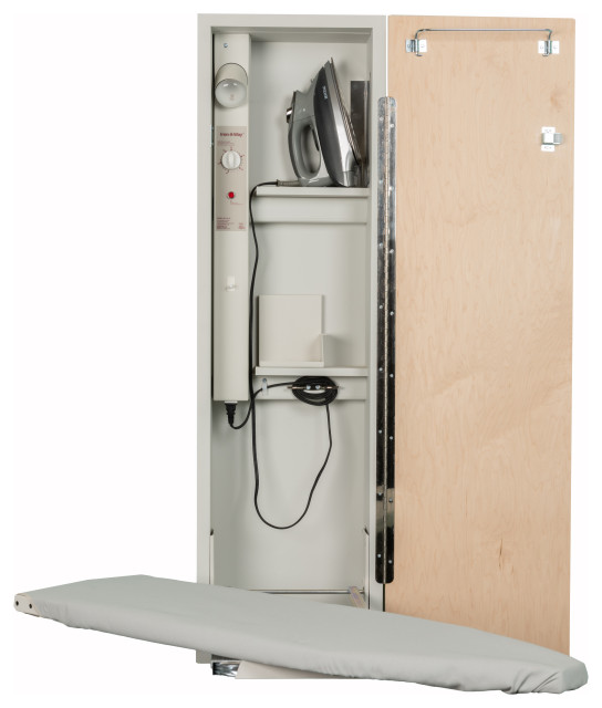 Deluxe Swivel Electric Ironing Center, Flat Maple Veneer Door