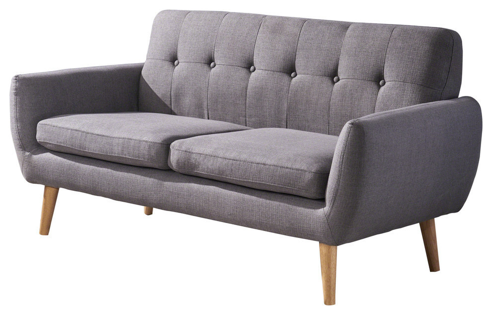 GDF Studio Joseline Mid Century Modern Petite Fabric Sofa, Dark Gray