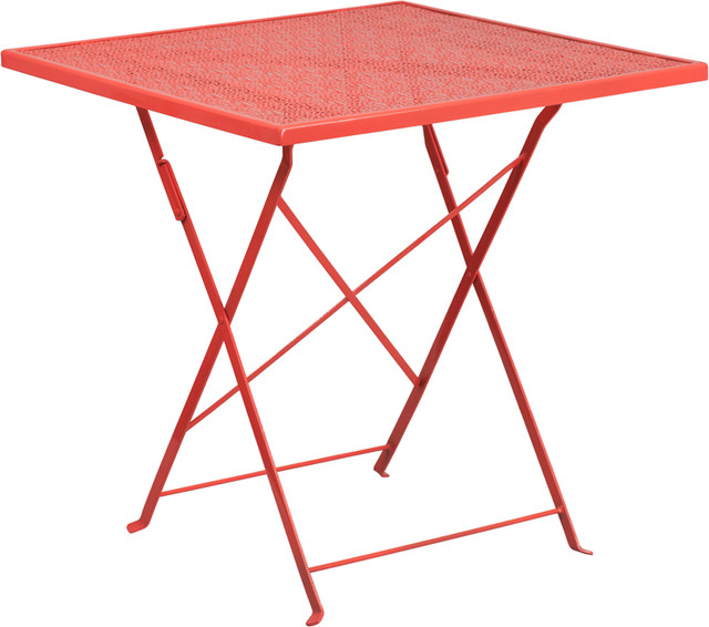 28" Square Coral Indoor-Outdoor Steel Folding Patio Table