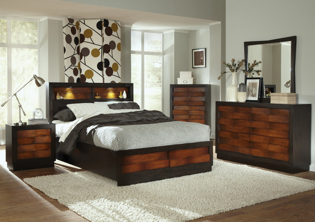 Rolwing 5Pc California King Storage Bedroom Set in Reddish ...