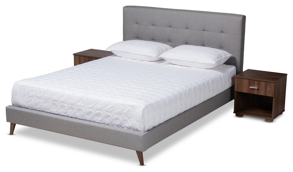 Blake Light Gray Fabric Upholstered Full Platform Bed With Two Nightstands Midcentury Bedroom Furniture Sets By Baxton Studio