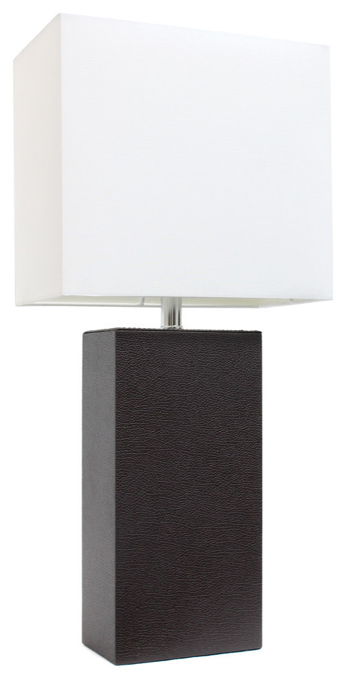 Elegant Designs Modern Leather Table Lamp With White Fabric Shade Contemporary Table Lamps