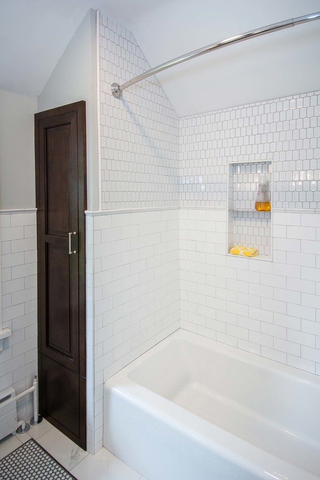 Original Hexagonal Tile In Vintage Bathroom Inspires Penny Round