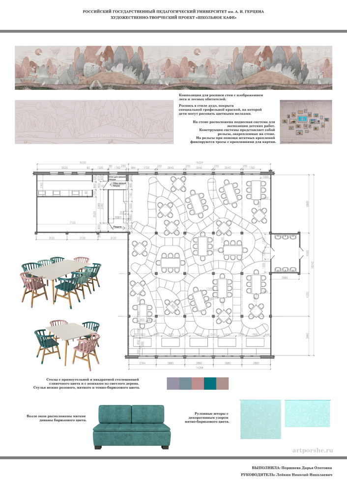 Дизайн-оформление интерьера школьного кафе