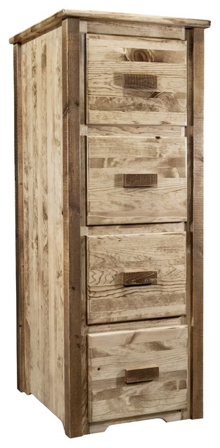 Montana Log Wood 4 Drawer File Cabinet In Stain And Clear Lacquer