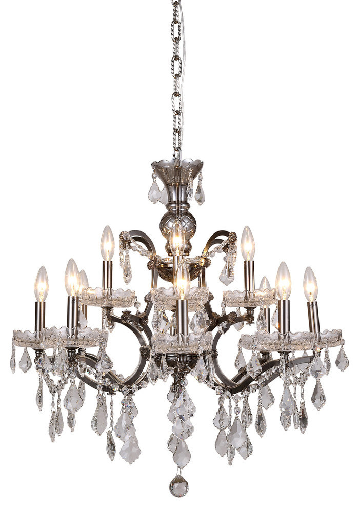 Elena 26" Chandelier, Raw Steel Finish, Clear Crystal - Traditional ...