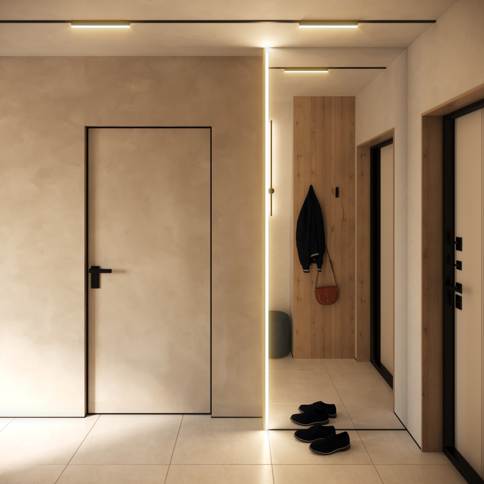 Ростовое зеркало с подсветкой на входе в квартиру