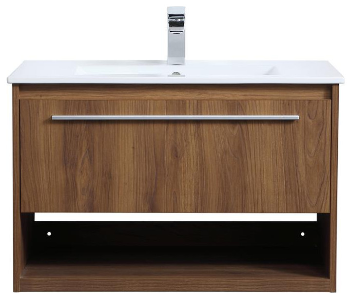 30 Inch Single Bathroom Floating Vanity In Walnut Brown - Modern ...