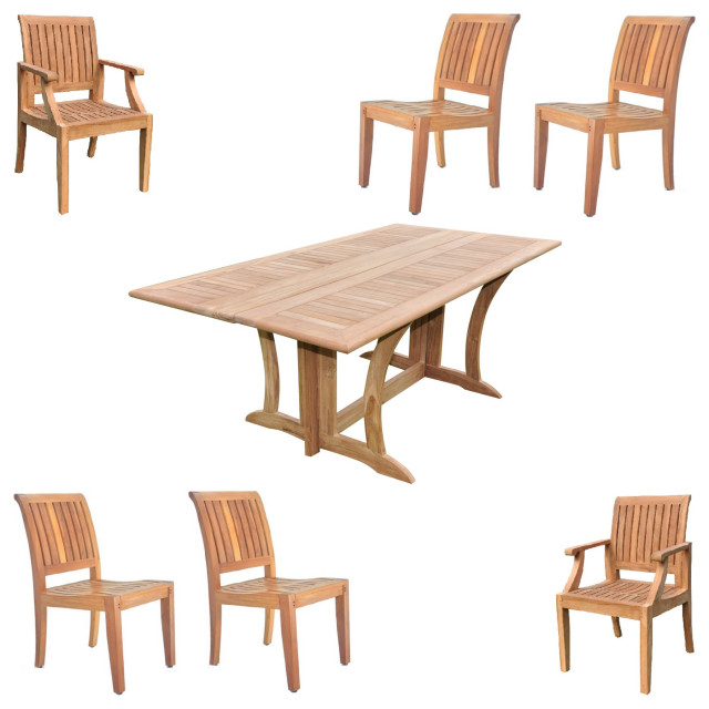 7Piece Outdoor Patio Teak Dining Patio Set 69" Folding Table, 6 Lagos