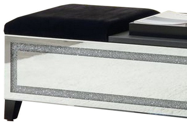 Benzara BM251181 Mirrored Bench With Cushioned Seat and Center Console ...