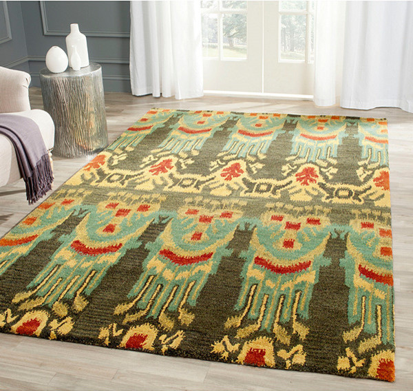 Safavieh Ikat Ikt464B Olive, Gold Area Rug, 2'3" x 8'0" Mediterranean