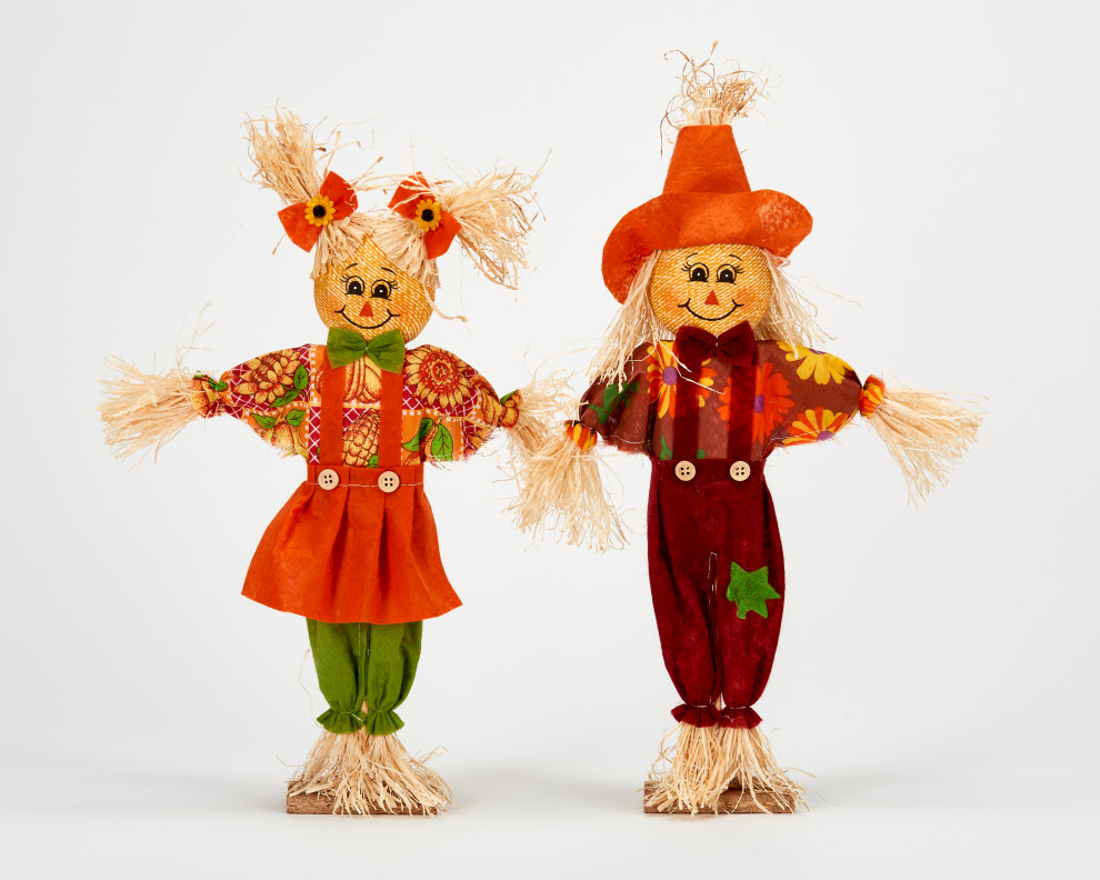 16" Standing Scarecrow, Set of 2 Modern Holiday Accents And