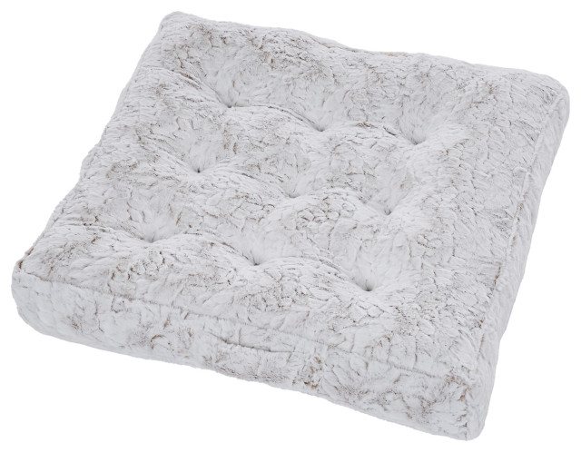 Sorra Home Faux Fur Tufted Floor Pillow, 24"Lx24"Wx5"H - Transitional ...