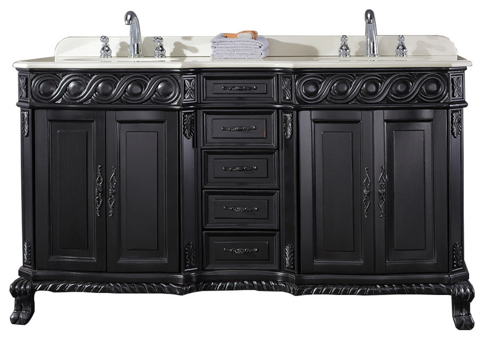 OVE Decors Trent 60 in. Black Double Sink Vanity with Cultured Marble