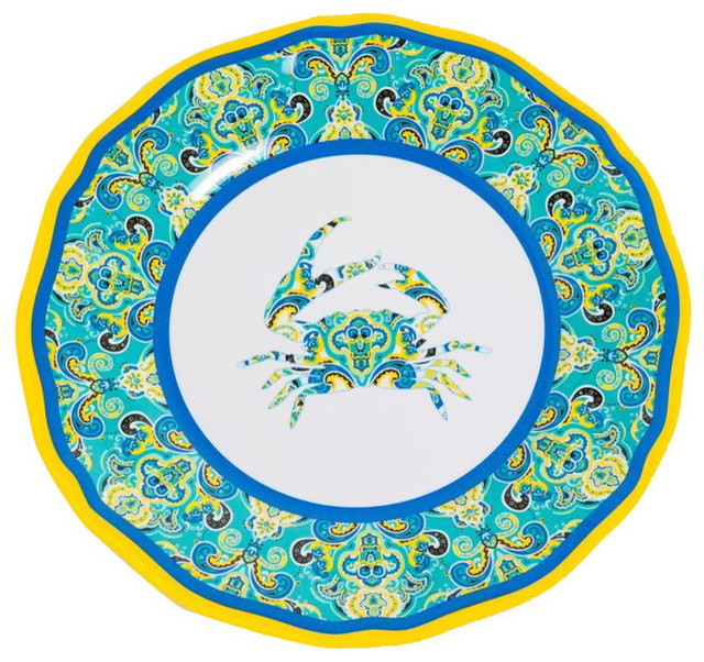 Galleyware Paisley Crab Melamine Dinner Plates Beach Style Dinner